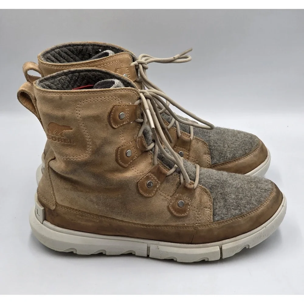 Sorel Women's 10 Explorer‎ II Joan Felt Waterproof Leather Suede Faux-fur Boots